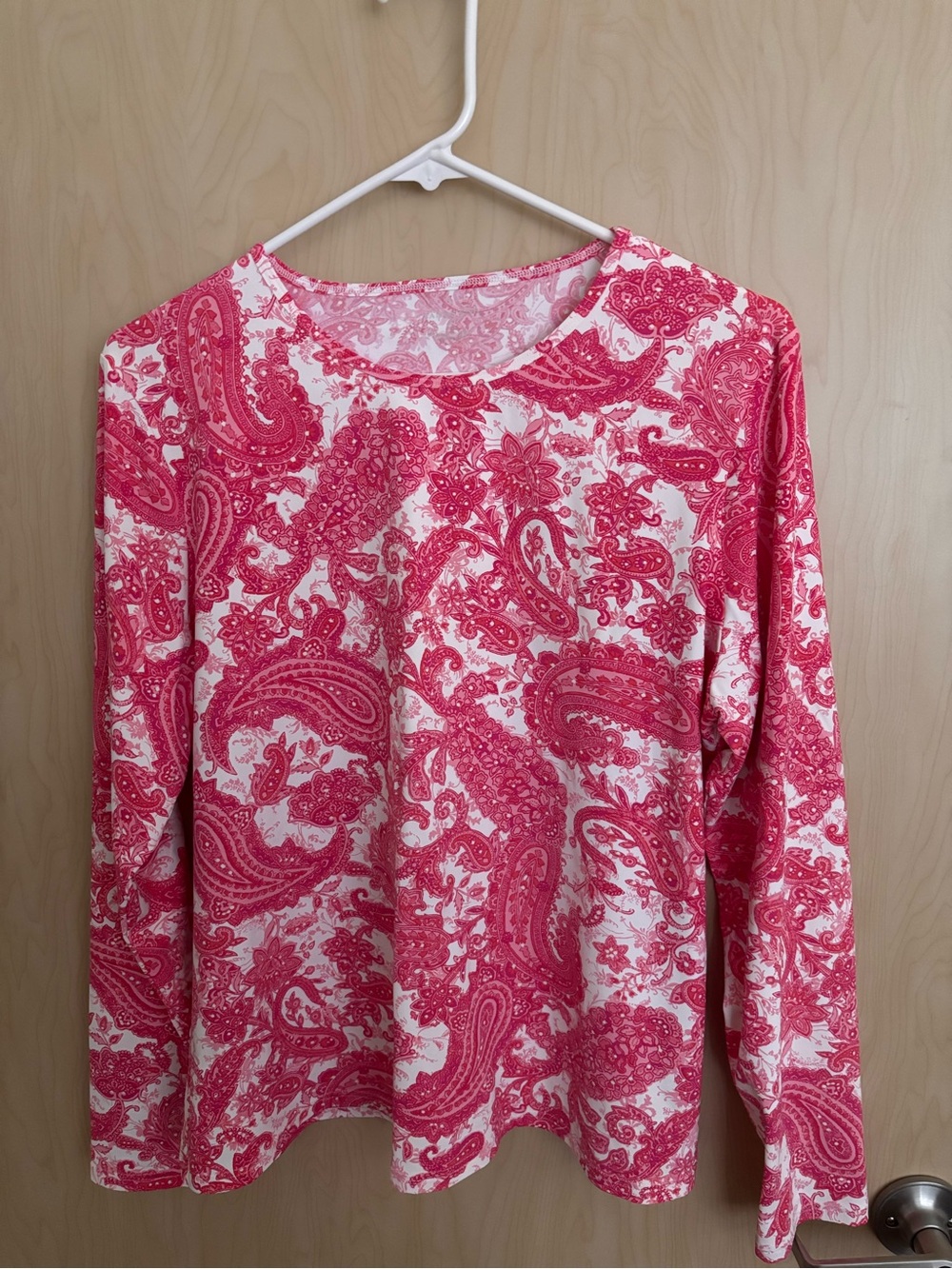 Lands' End White and Pink Paisley Long-Sleeve Tee